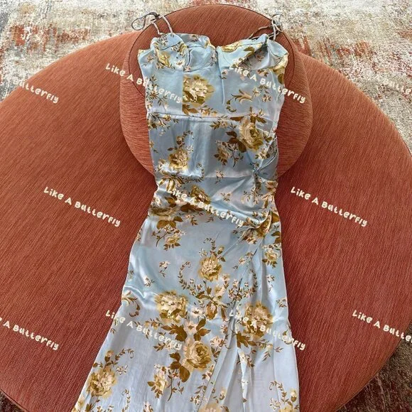 Reformation Marguerite Silk Dress in Heavenly Blue - Picture 5 of 11